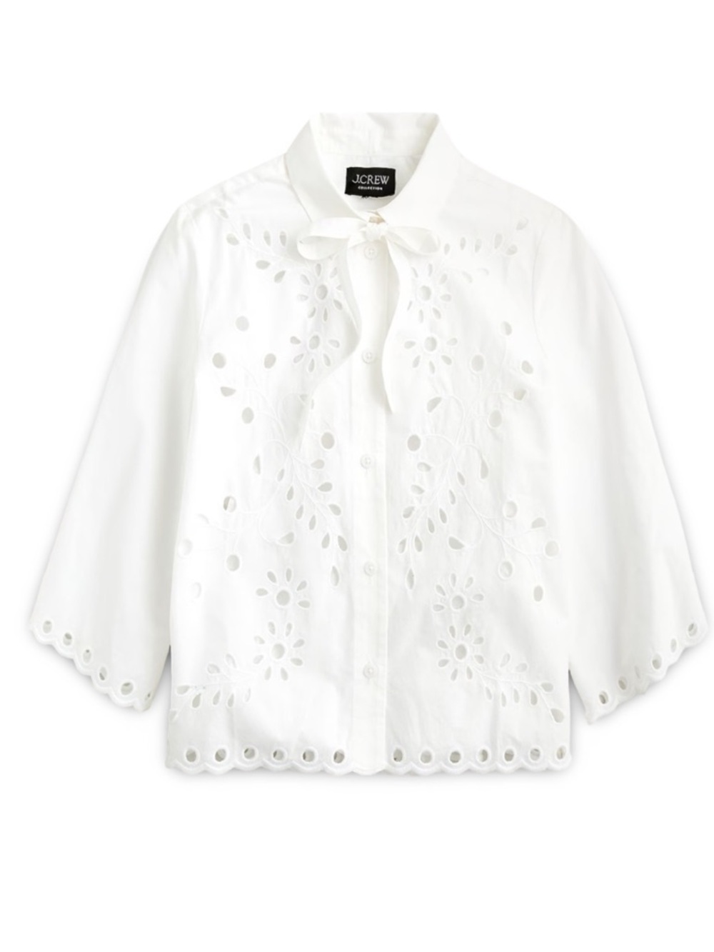 J. Crew Collection Button Up Cotton Poplin Top In White Cotton Eyelet Blouse